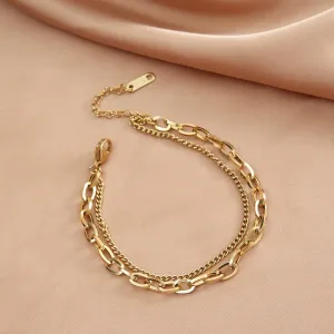 316L Stainless Steel Punk 2 Layer Bracelet Simple Irregular Chain Gold Silver Colours Women Men