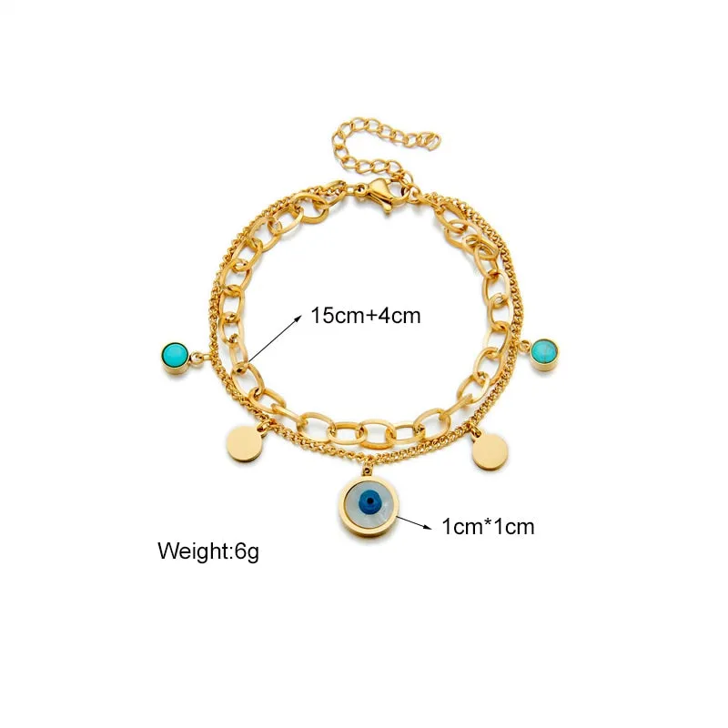 316L Stainless Steel Round Blue Eye Shape Charm Bracelet For Women
