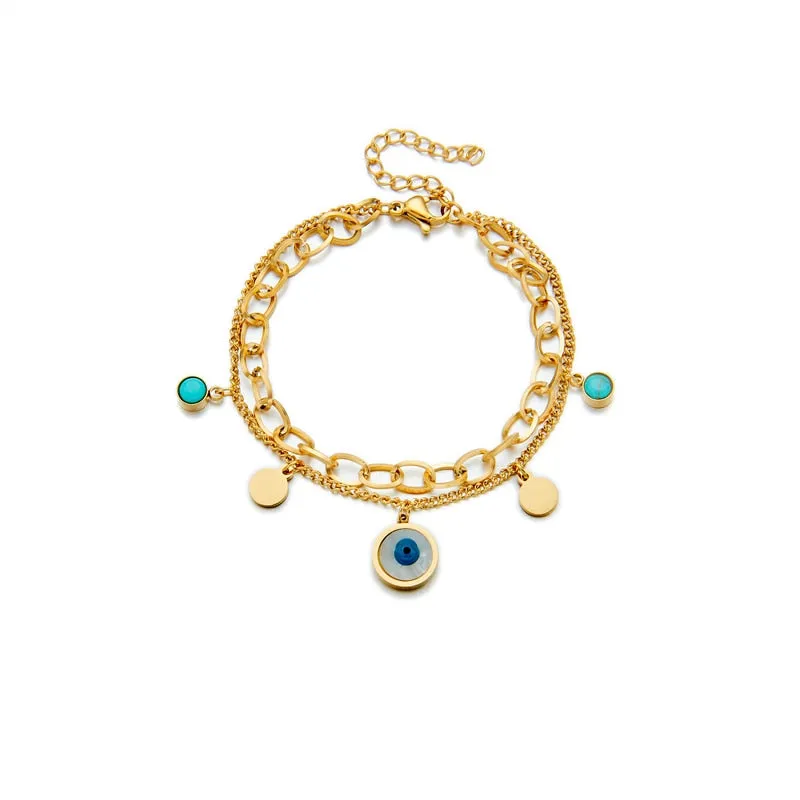 316L Stainless Steel Round Blue Eye Shape Charm Bracelet For Women