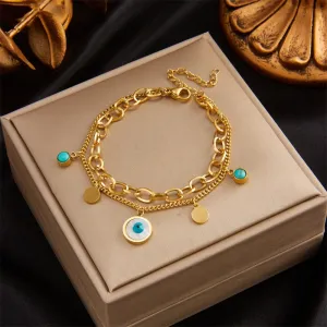 316L Stainless Steel Round Blue Eye Shape Charm Bracelet For Women
