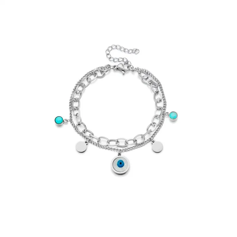 316L Stainless Steel Round Blue Eye Shape Charm Bracelet For Women