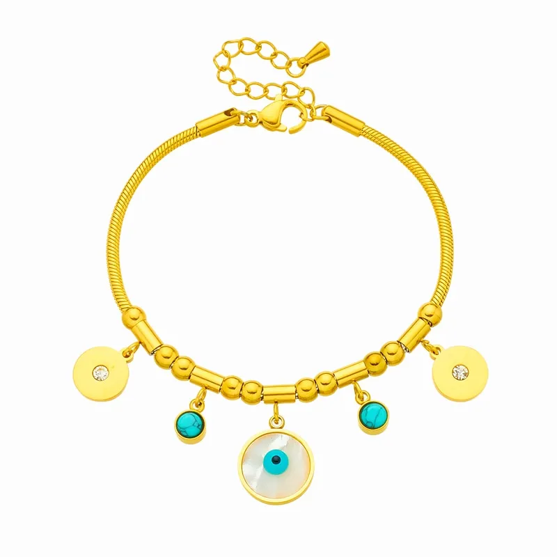 316L Stainless Steel Round Eyes Green Stone Charm Bracelet For Women