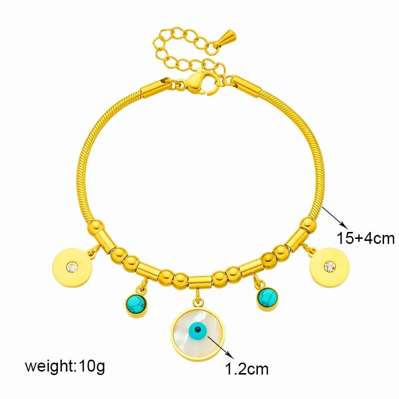 316L Stainless Steel Round Eyes Green Stone Charm Bracelet For Women