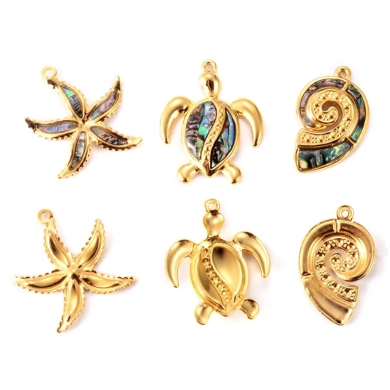 5 PCS/Package 304 Stainless Steel Tortoise Starfish Pendant