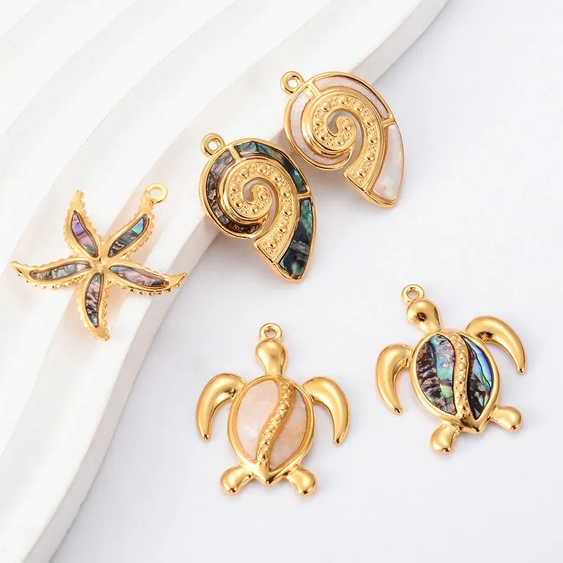 5 PCS/Package 304 Stainless Steel Tortoise Starfish Pendant