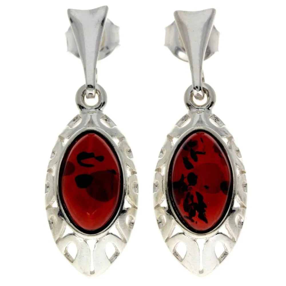 925 Sterling Silver & Baltic Amber Drop Modern Earrings - GL191