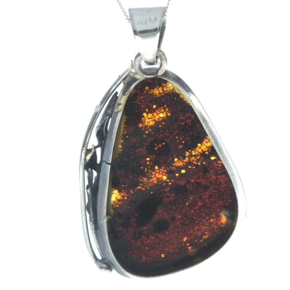 925 Sterling Silver & Genuine Green Baltic Amber Exlusive Unique Pendant - PD2379