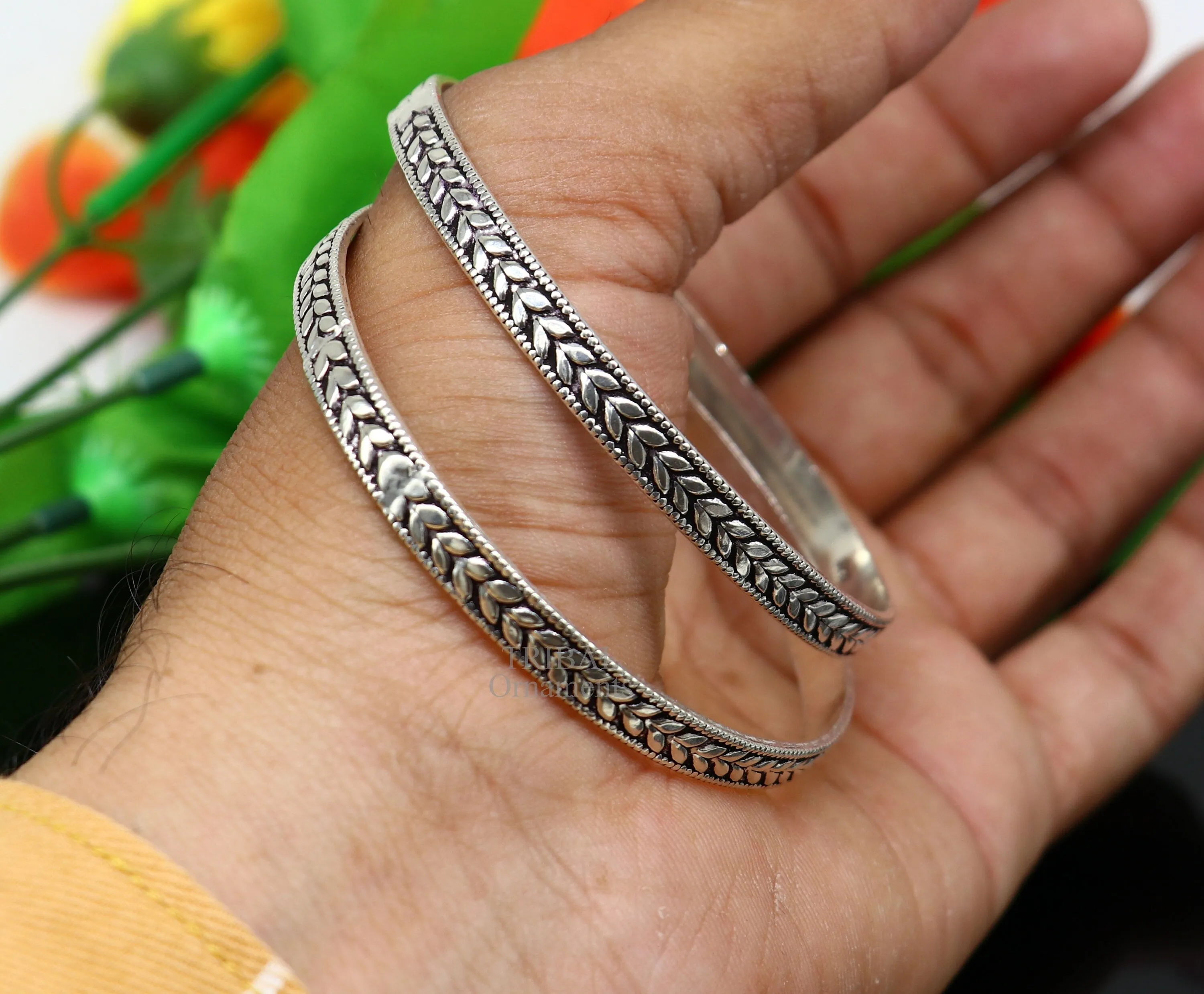 925 sterling silver handcrafted amazing Floral design bangles bracelet, fancy stylish gorgeous kangan tribal belly dance jewelry nba321