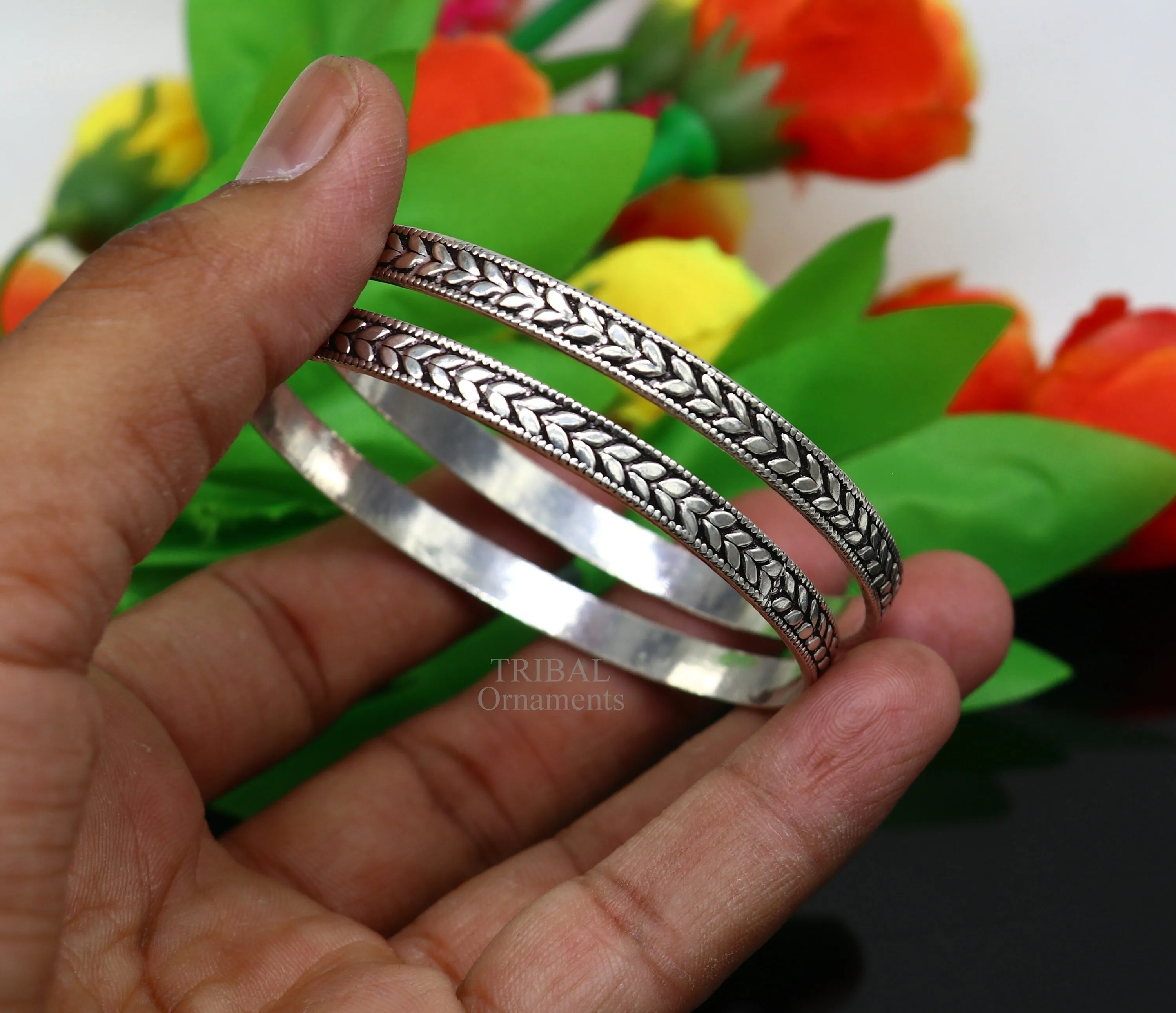 925 sterling silver handcrafted amazing Floral design bangles bracelet, fancy stylish gorgeous kangan tribal belly dance jewelry nba321