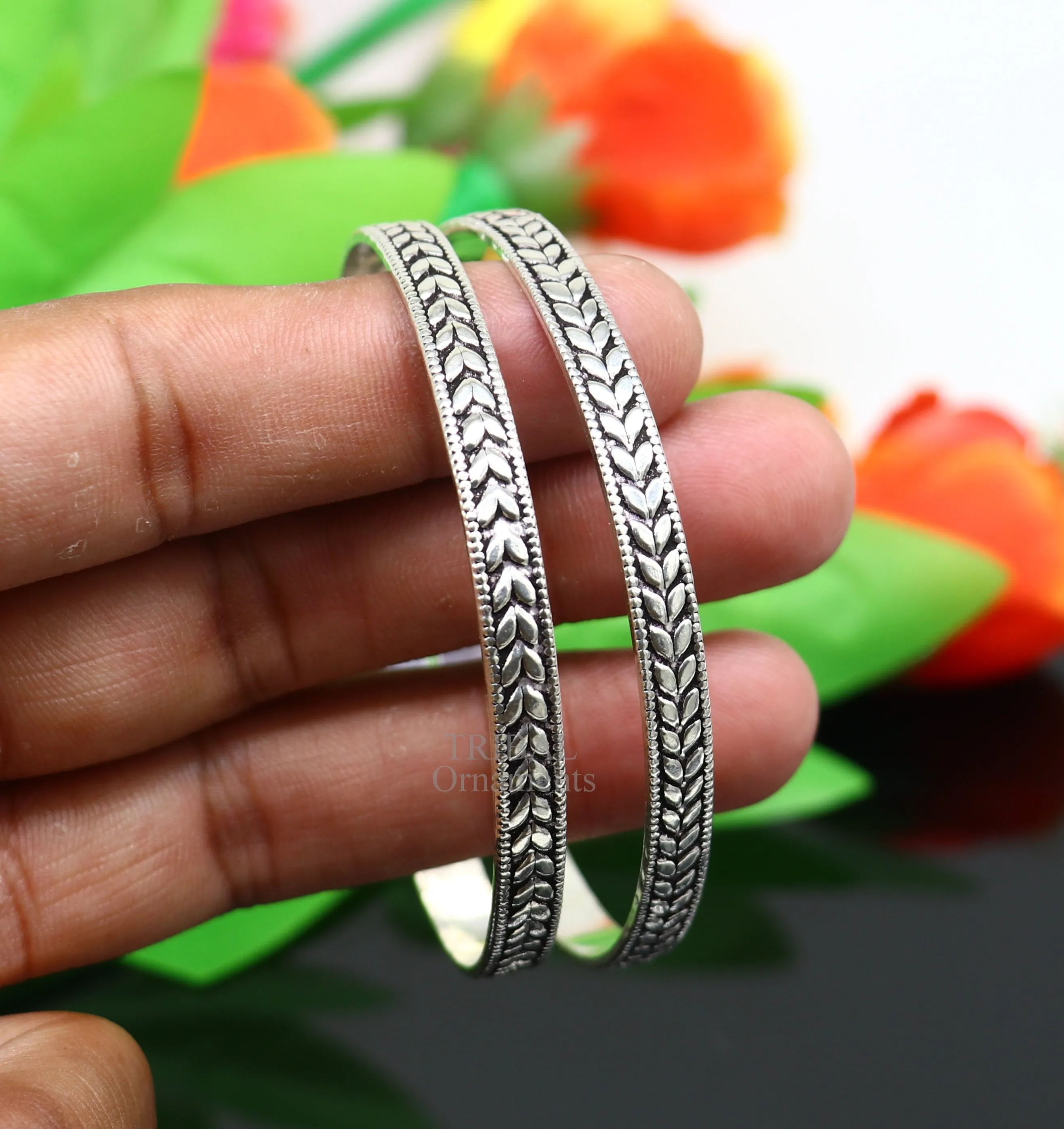 925 sterling silver handcrafted amazing Floral design bangles bracelet, fancy stylish gorgeous kangan tribal belly dance jewelry nba321