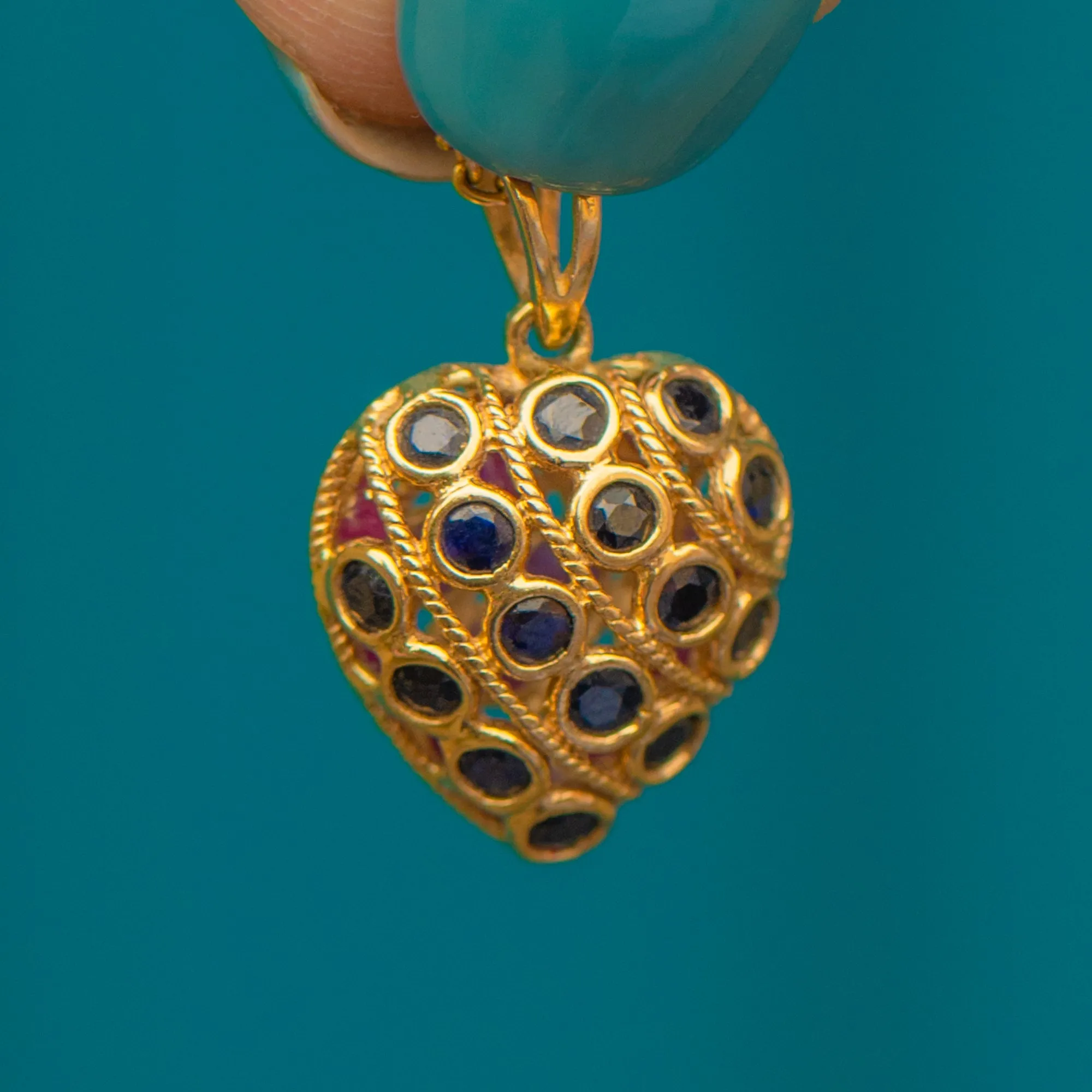9ct Gold Ruby Sapphire Heart Pendant