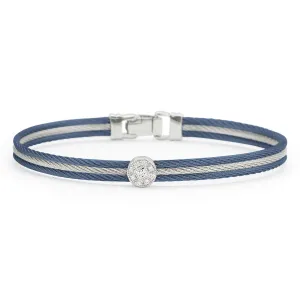ALOR 1/20ctw Diamond Single Round Station Blueberry Cable, Grey Cable, and White Gold Classic Stackable Bracelet