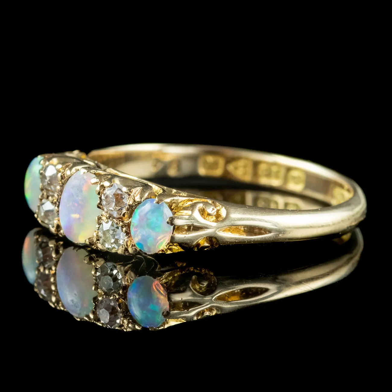 Antique Edwardian Opal Diamond Ring Dated 1901