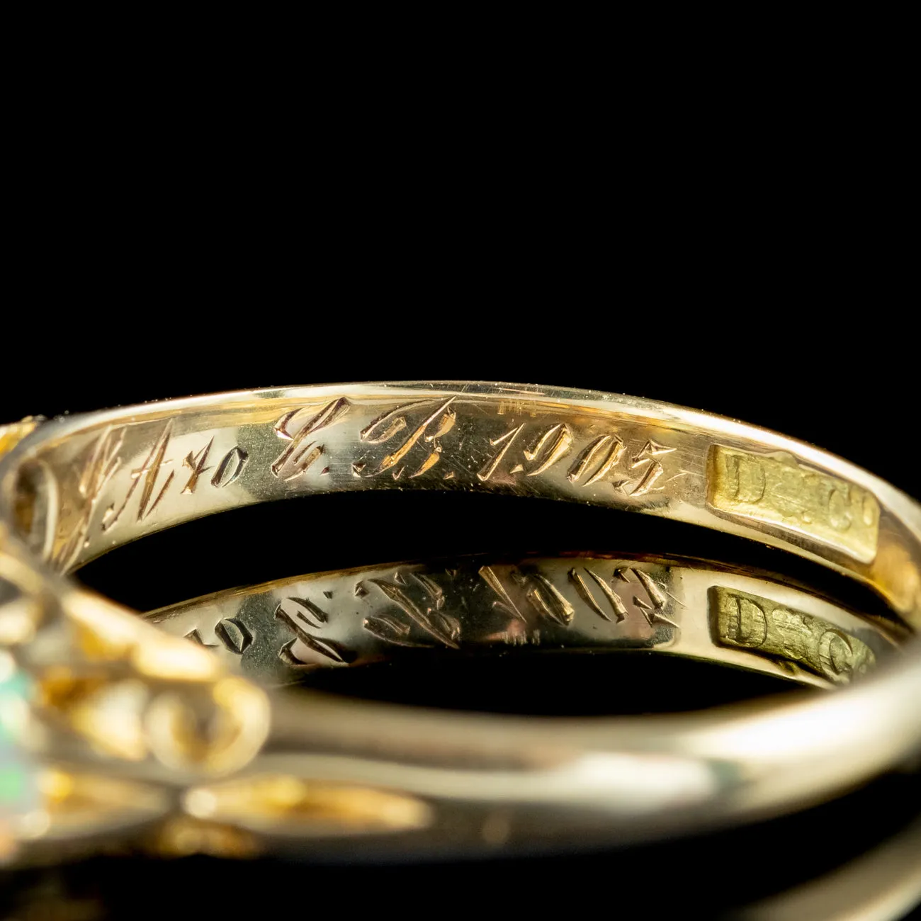 Antique Edwardian Opal Diamond Ring Dated 1901
