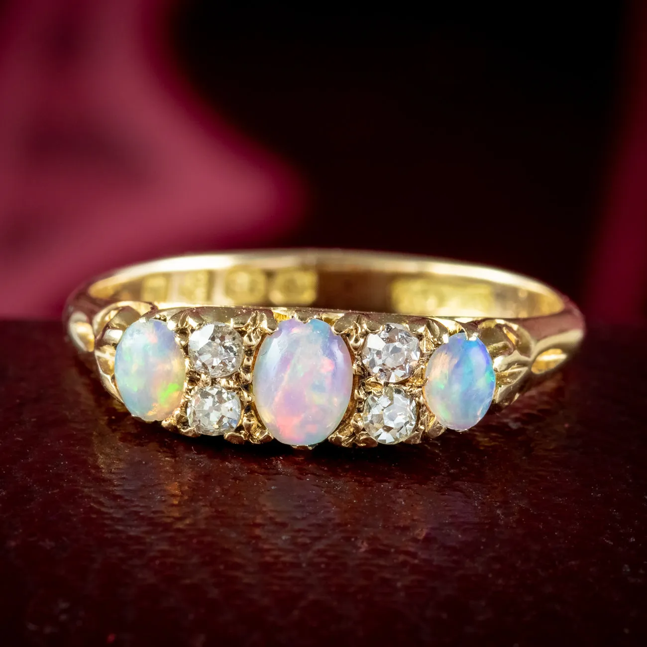 Antique Edwardian Opal Diamond Ring Dated 1901