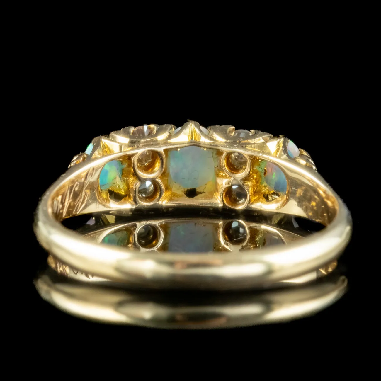 Antique Edwardian Opal Diamond Ring Dated 1901