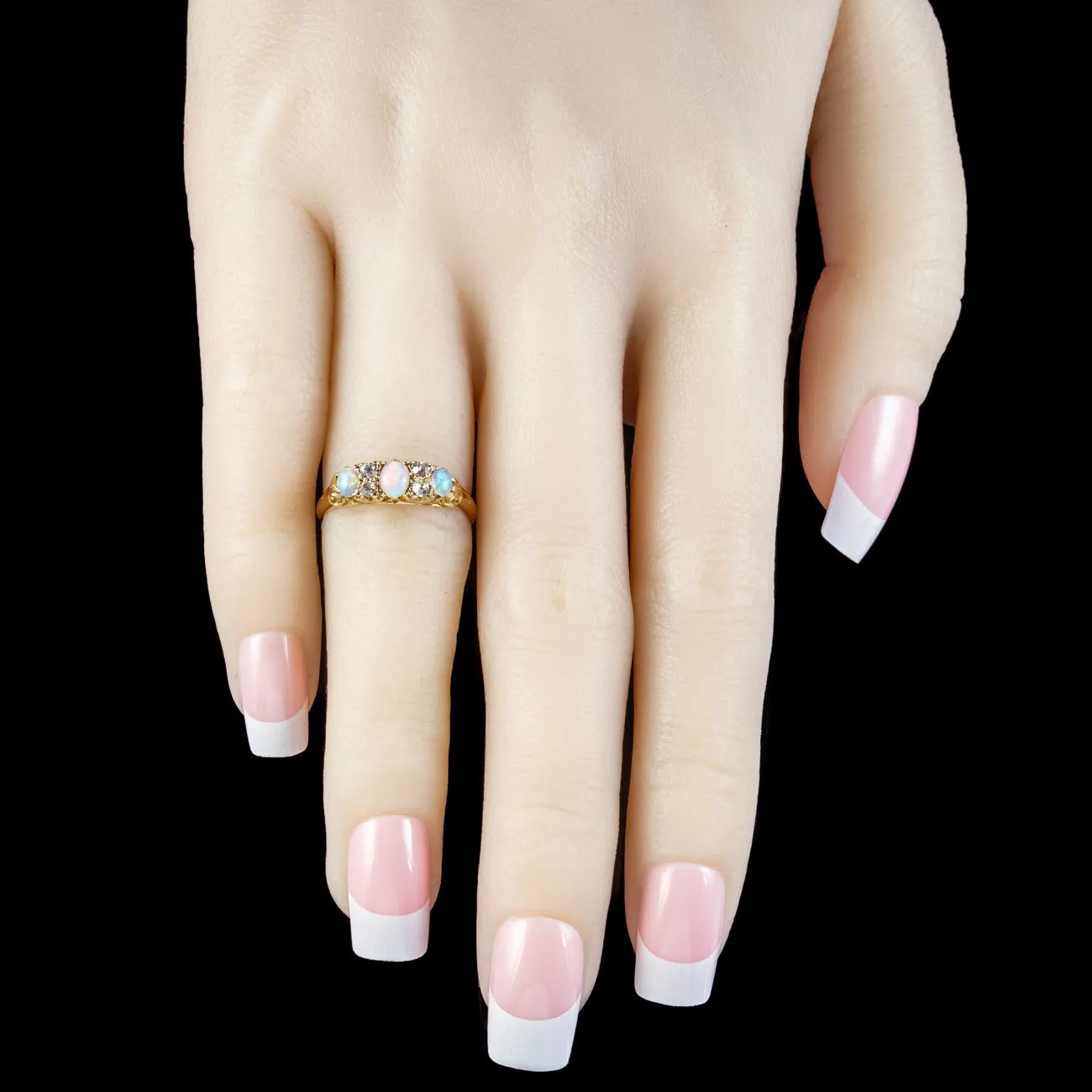 Antique Edwardian Opal Diamond Ring Dated 1901