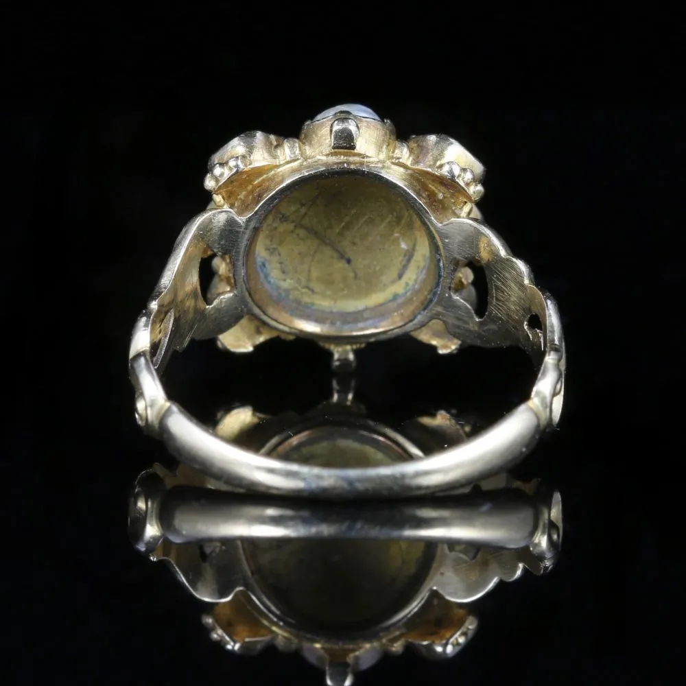 Antique Georgian Ruby Pearl Ring 18Ct Gold Circa 1800