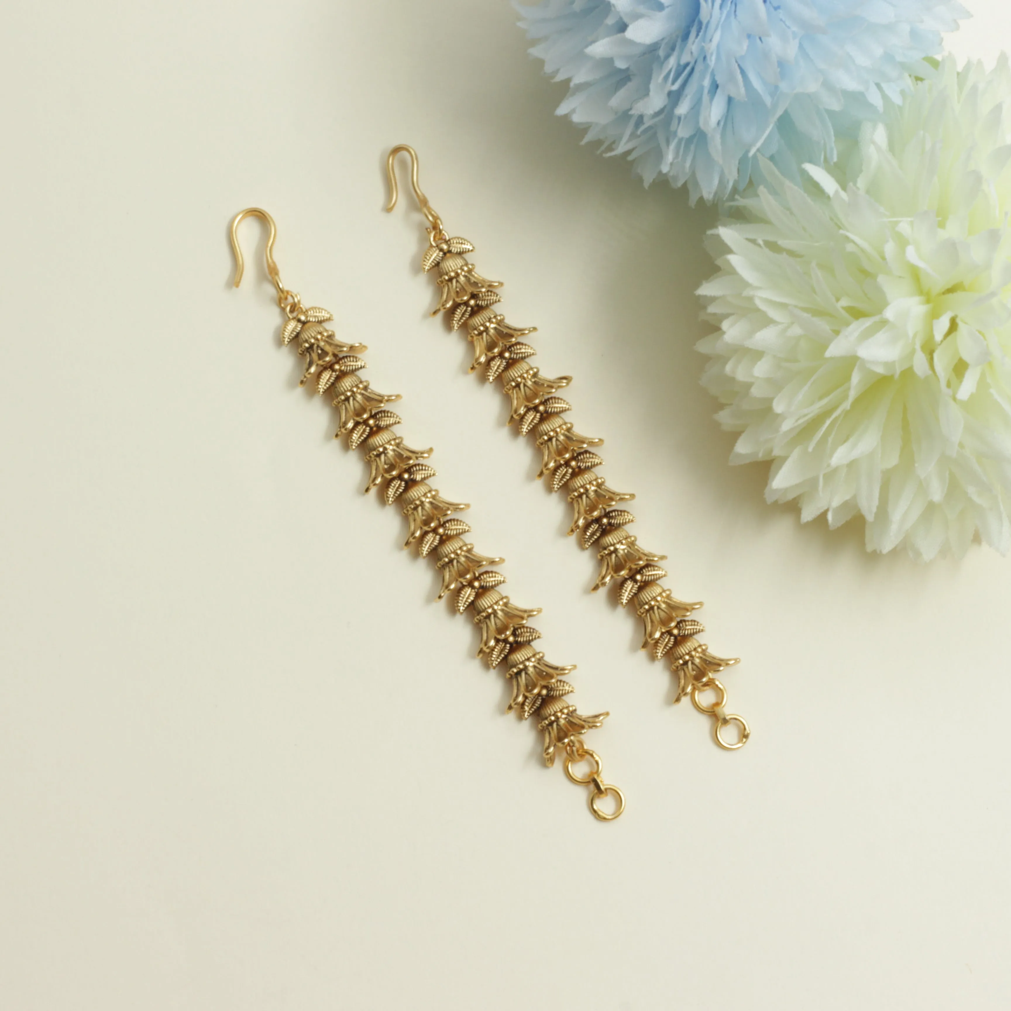Antique Gold Drop Flower Bridal Maatal / Ear Chains