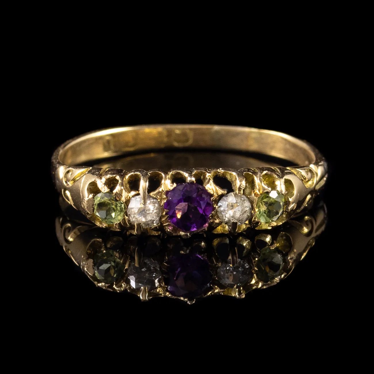 Antique Suffragette Amethyst Diamond Peridot Ring 18Ct Gold Circa 1919