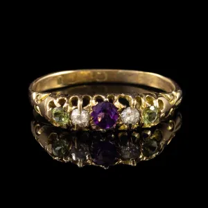Antique Suffragette Amethyst Diamond Peridot Ring 18Ct Gold Circa 1919