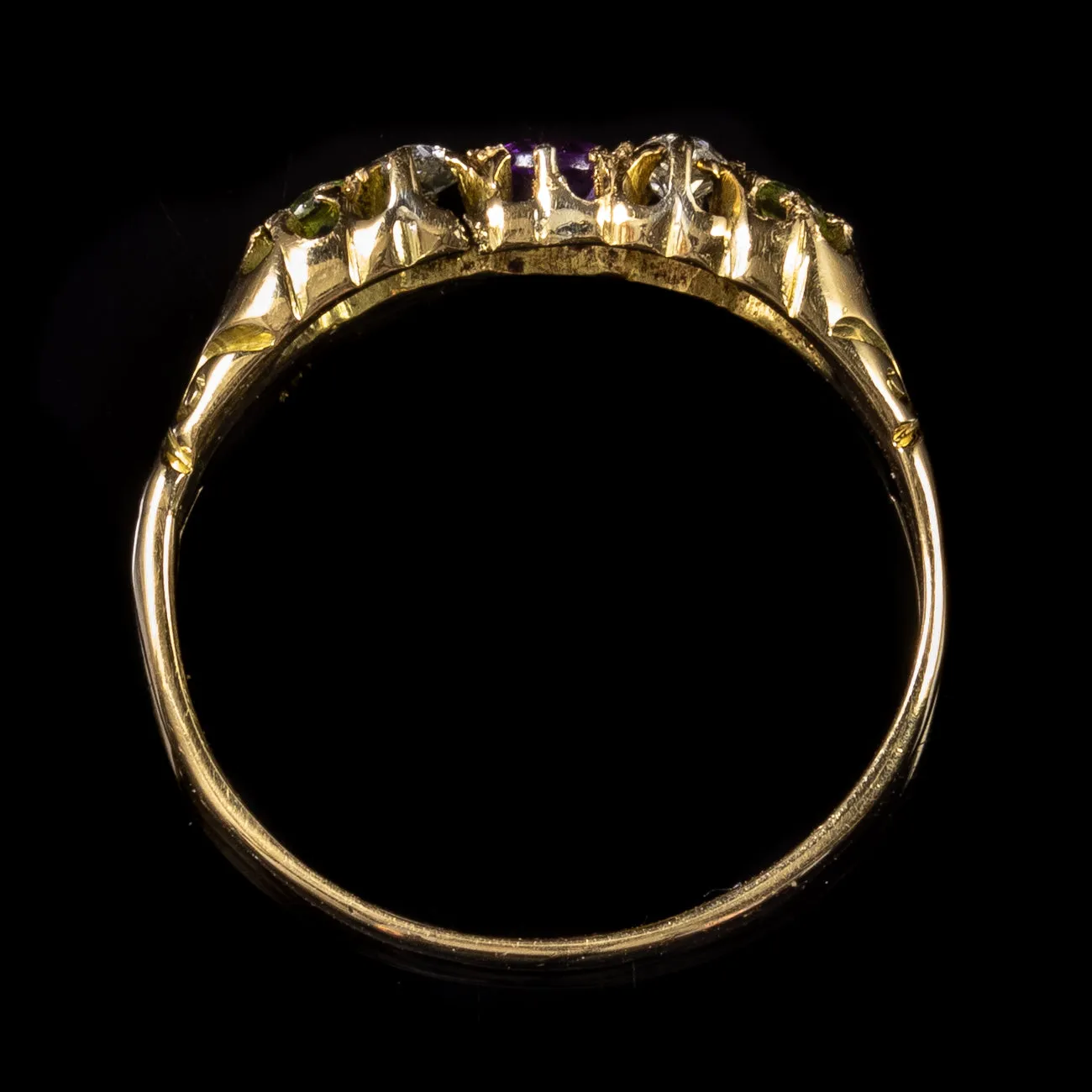 Antique Suffragette Amethyst Diamond Peridot Ring 18Ct Gold Circa 1919