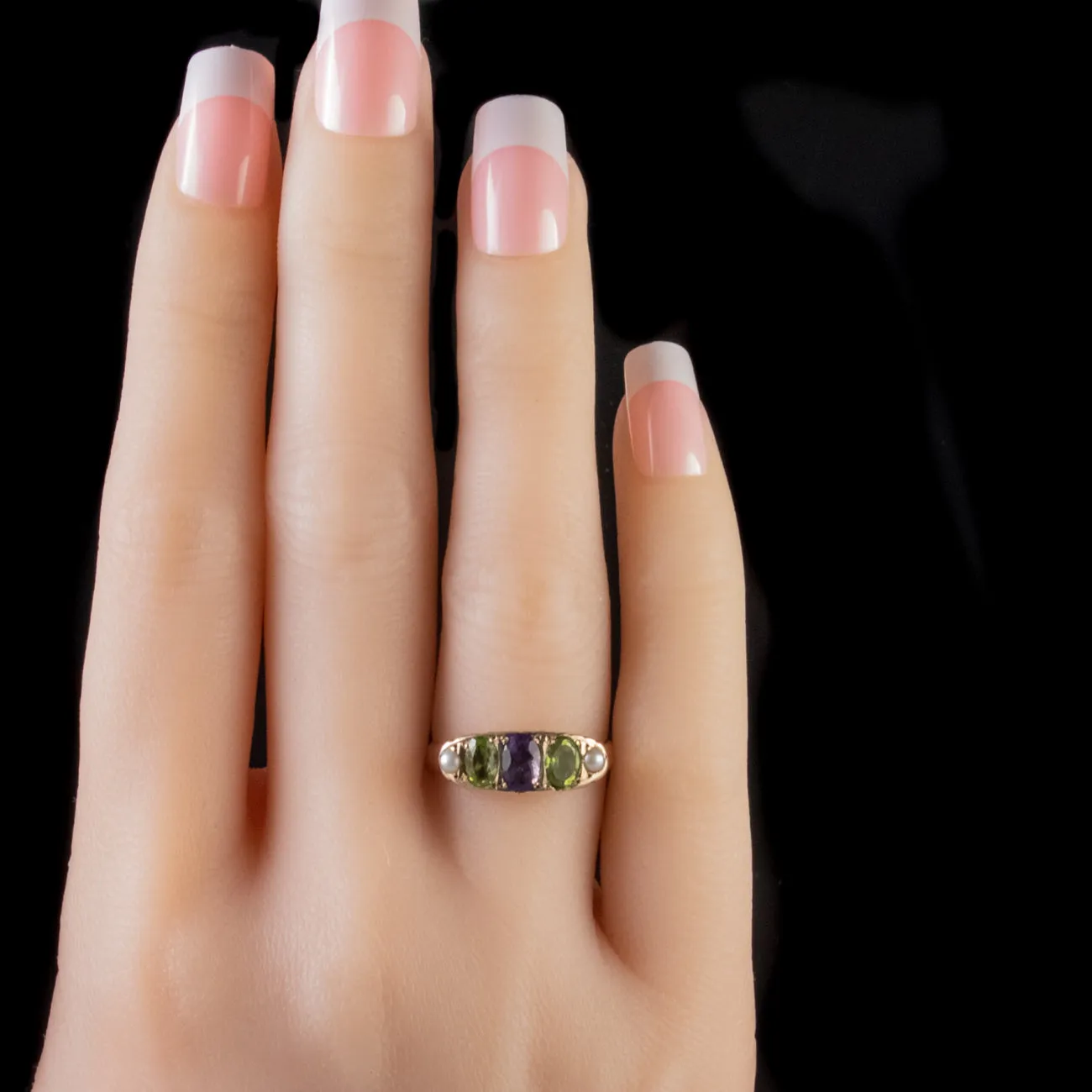 Antique Suffragette Amethyst Peridot Ring 9Ct Gold Dated 1919
