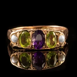 Antique Suffragette Amethyst Peridot Ring 9Ct Gold Dated 1919