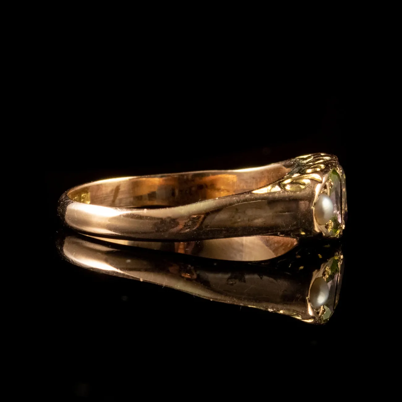 Antique Suffragette Amethyst Peridot Ring 9Ct Gold Dated 1919