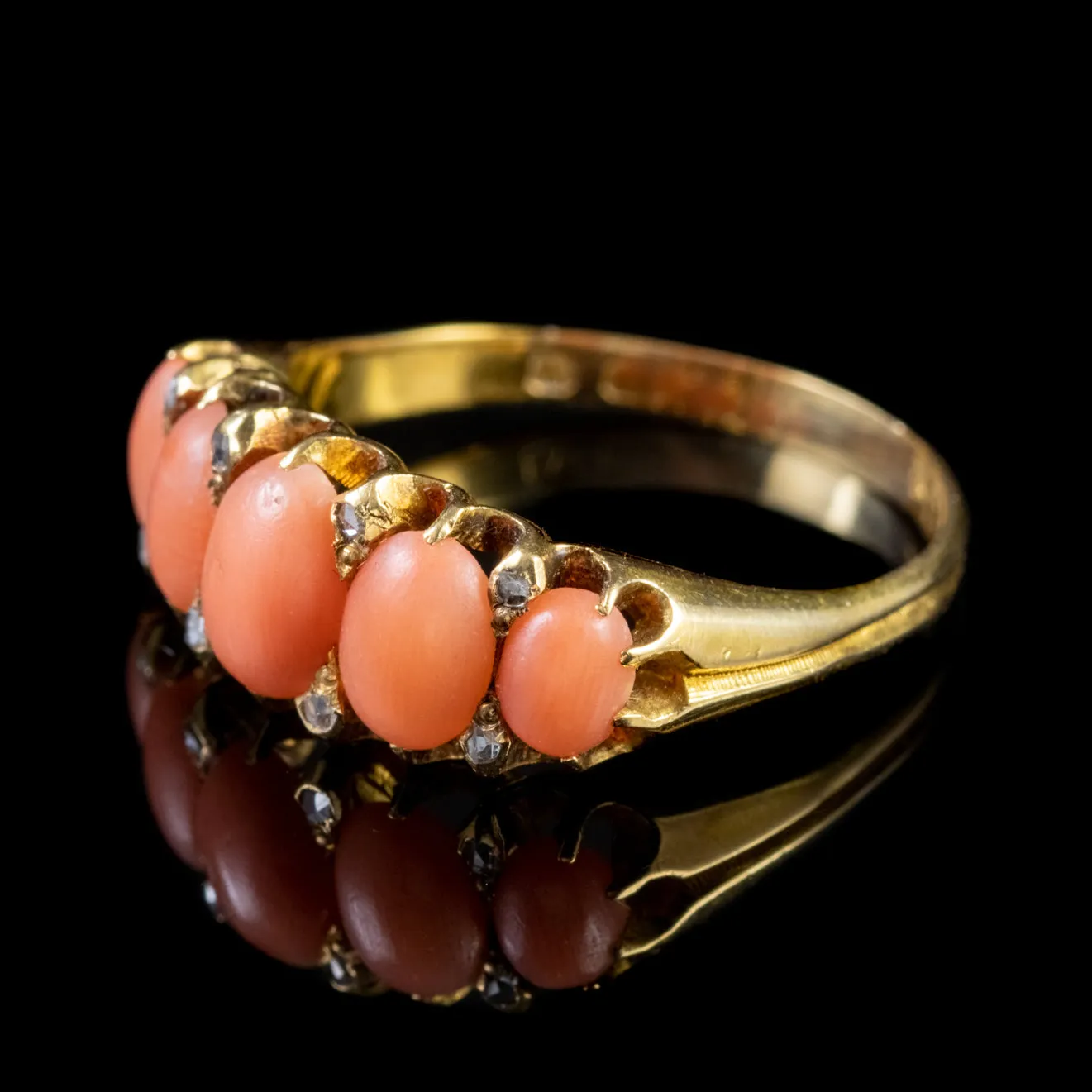 Antique Victorian Coral Diamond Ring 15Ct Gold Circa Dated 1873