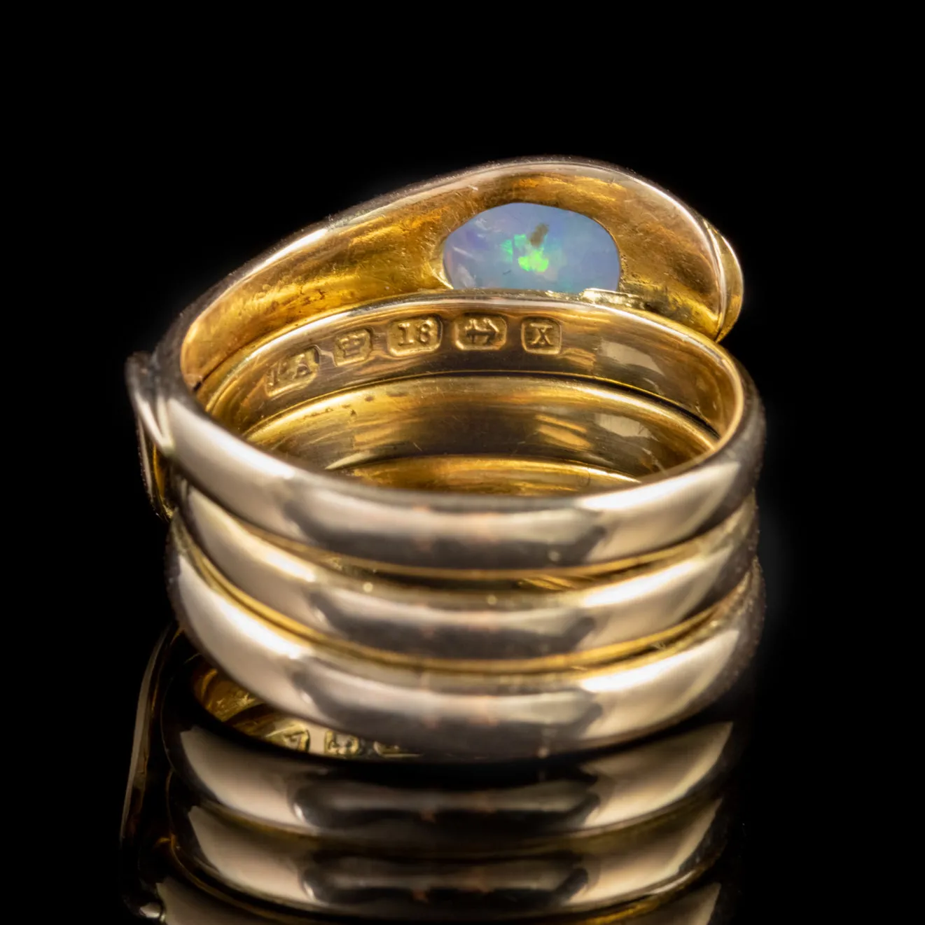 Antique Victorian Opal Snake Ring 18Ct Gold Emerald Eyes Dated 1872