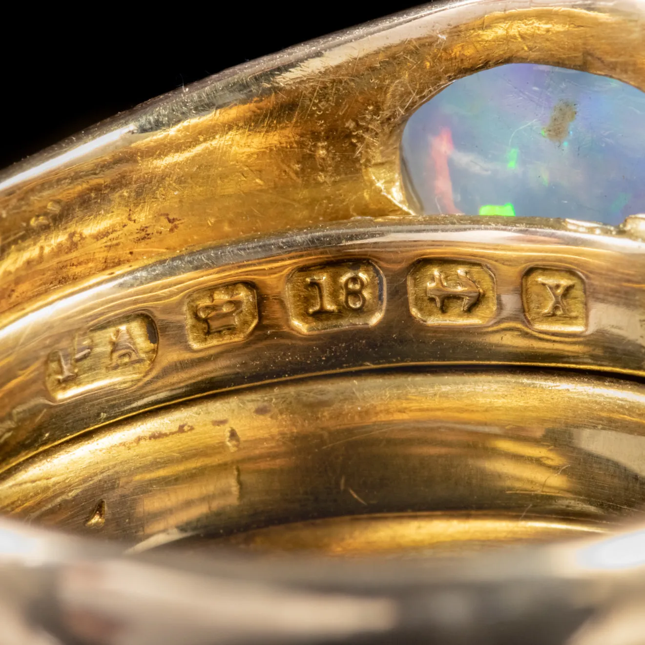 Antique Victorian Opal Snake Ring 18Ct Gold Emerald Eyes Dated 1872