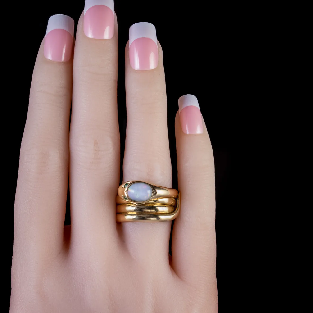 Antique Victorian Opal Snake Ring 18Ct Gold Emerald Eyes Dated 1872
