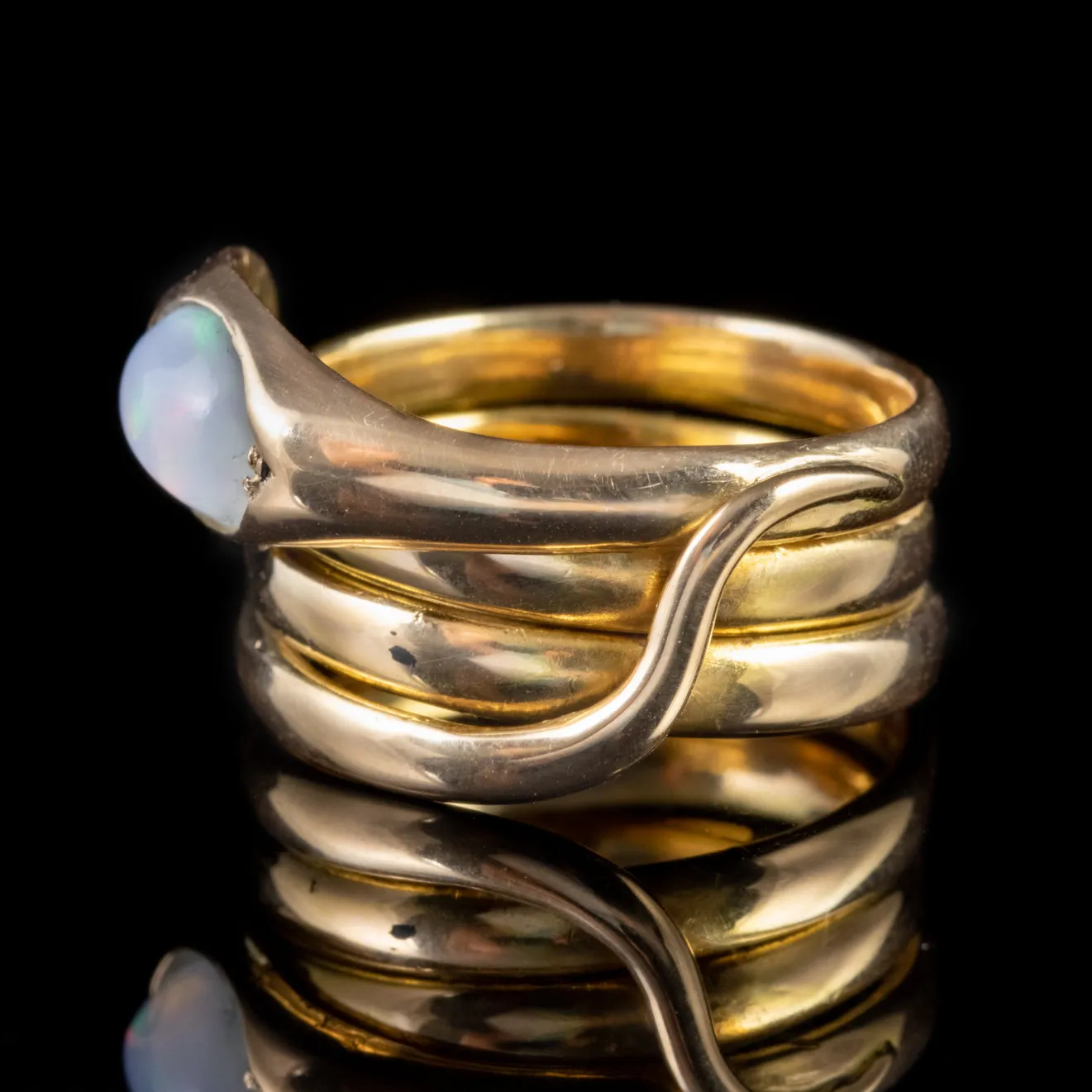 Antique Victorian Opal Snake Ring 18Ct Gold Emerald Eyes Dated 1872
