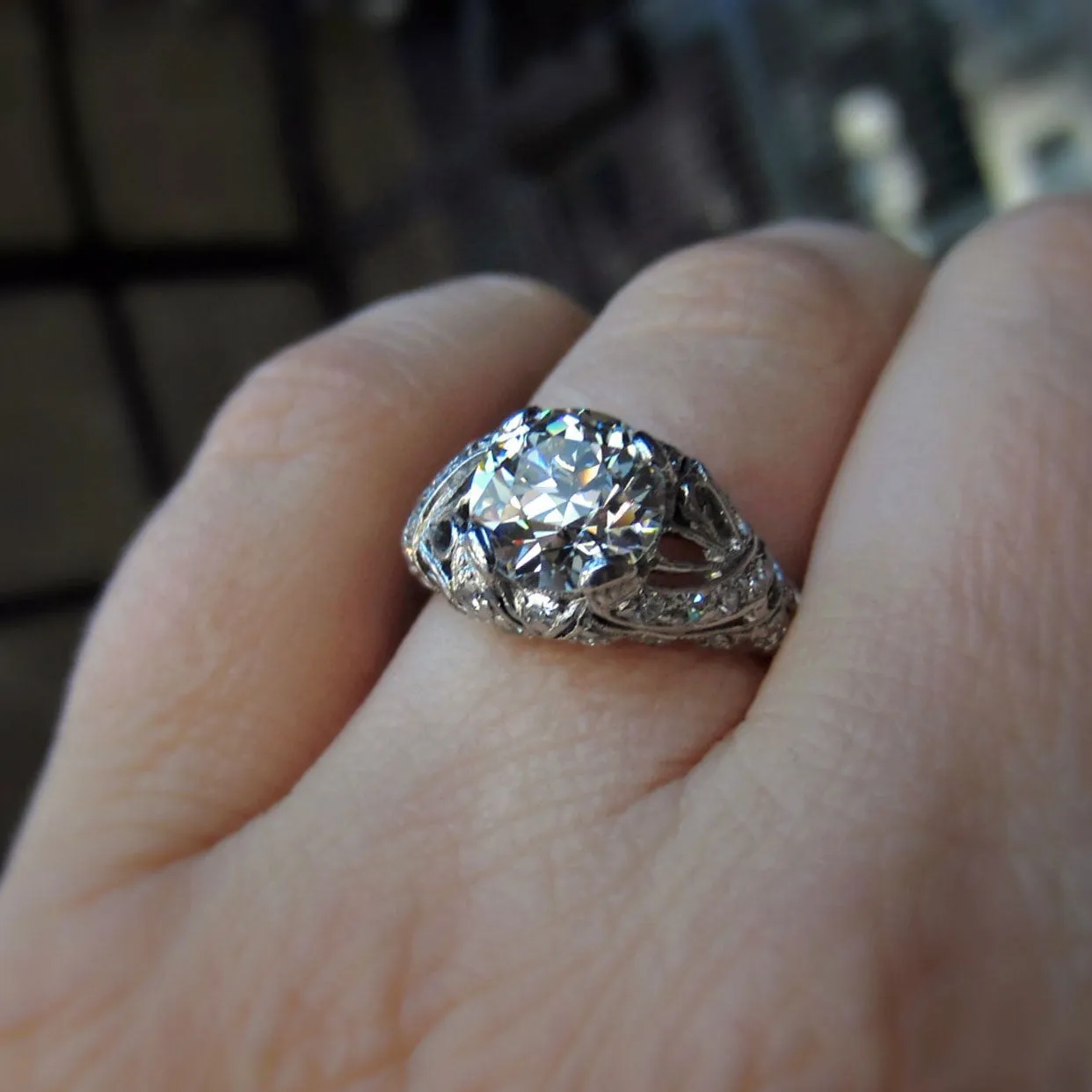 Art Deco Diamond Engagement Ring, RBC 2.03ct