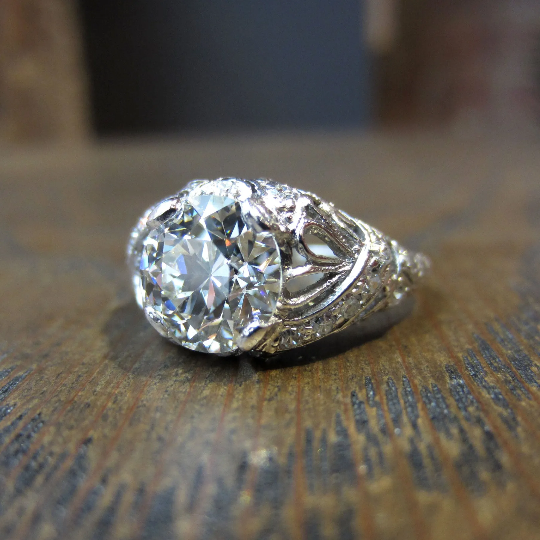 Art Deco Diamond Engagement Ring, RBC 2.03ct