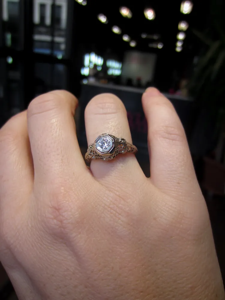 Art Deco Diamond Engagement Ring, TRB 0.16ct