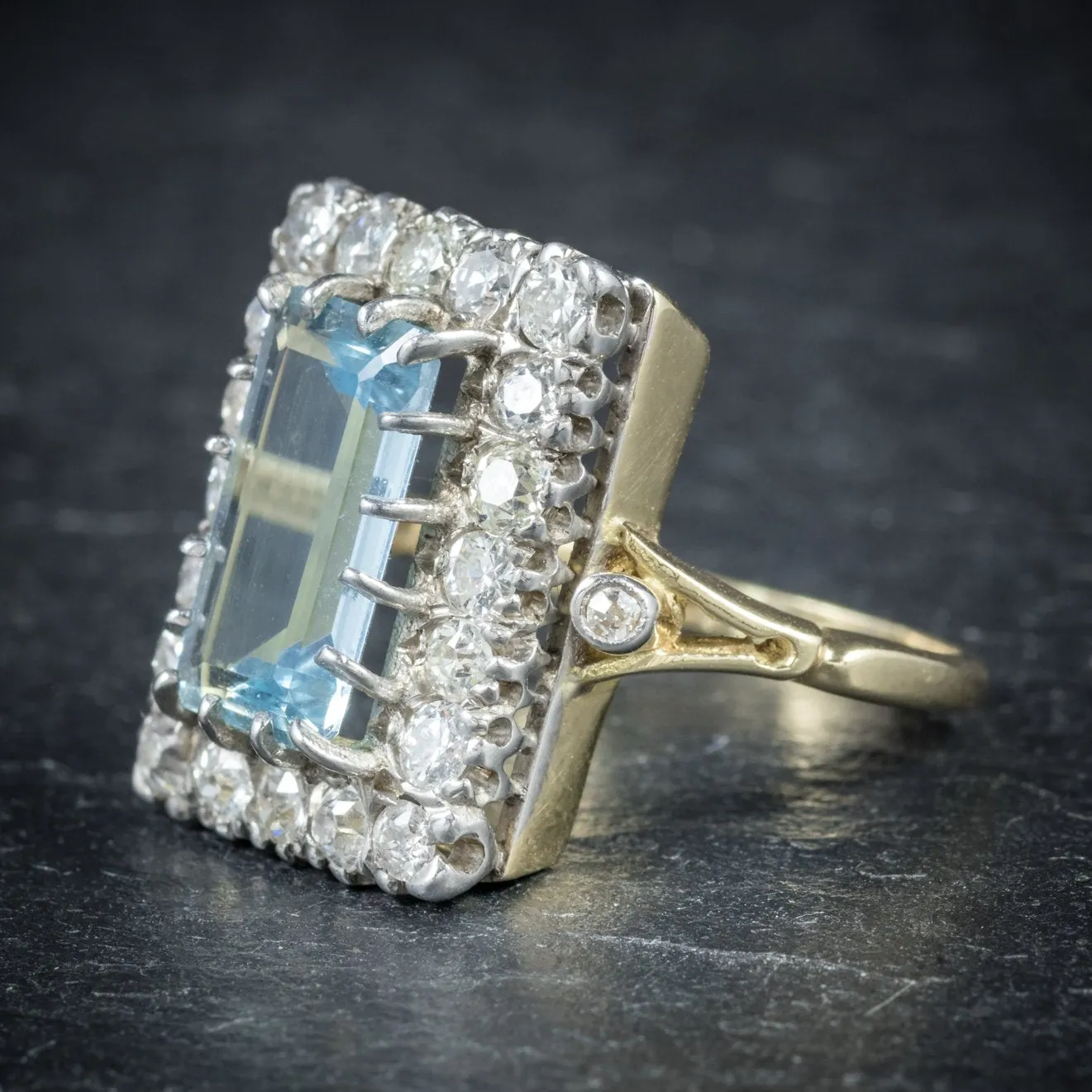 Art Deco Style Aquamarine Diamond Ring 18Ct Gold 6Ct Aqua