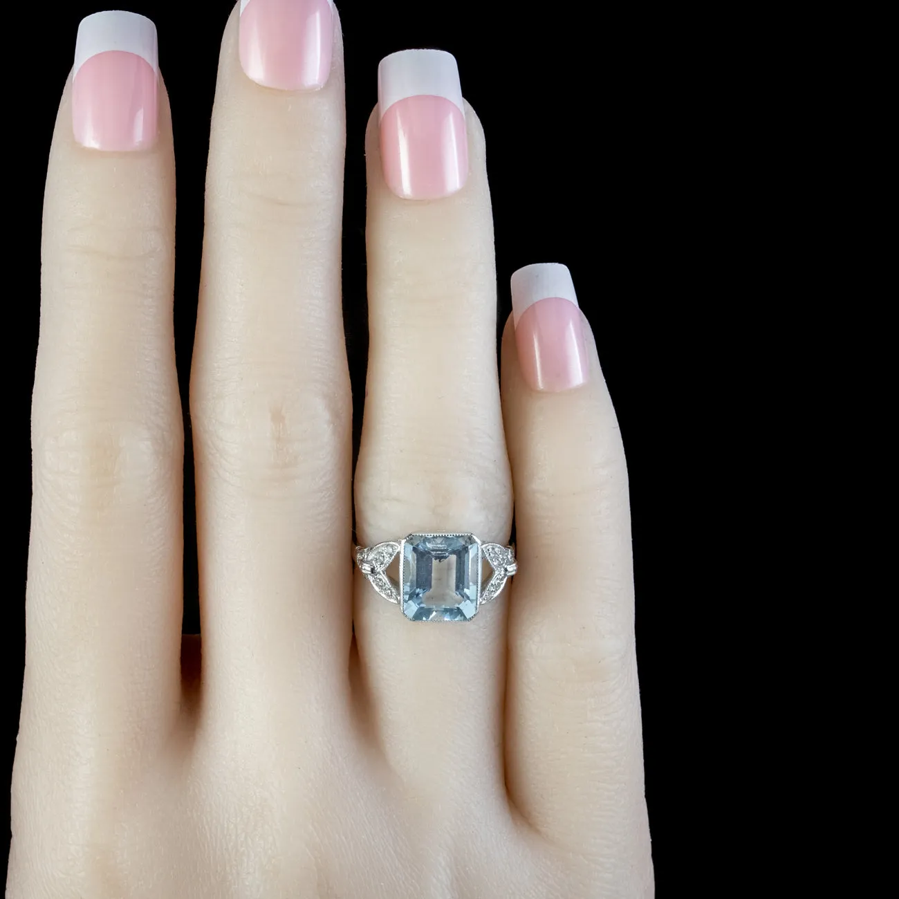 Art Deco Style Aquamarine Diamond Ring 3.5ct Aqua
