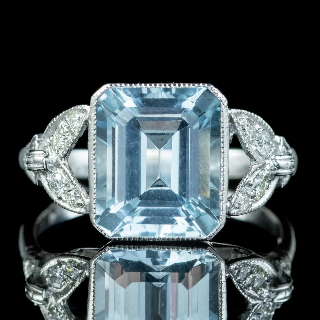 Art Deco Style Aquamarine Diamond Ring 3.5ct Aqua