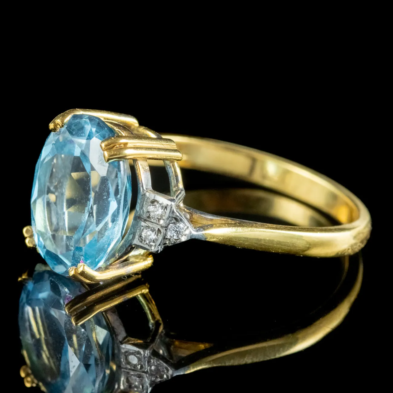 Art Deco Style Blue Topaz Cz Cocktail Ring 5.2ct Topaz