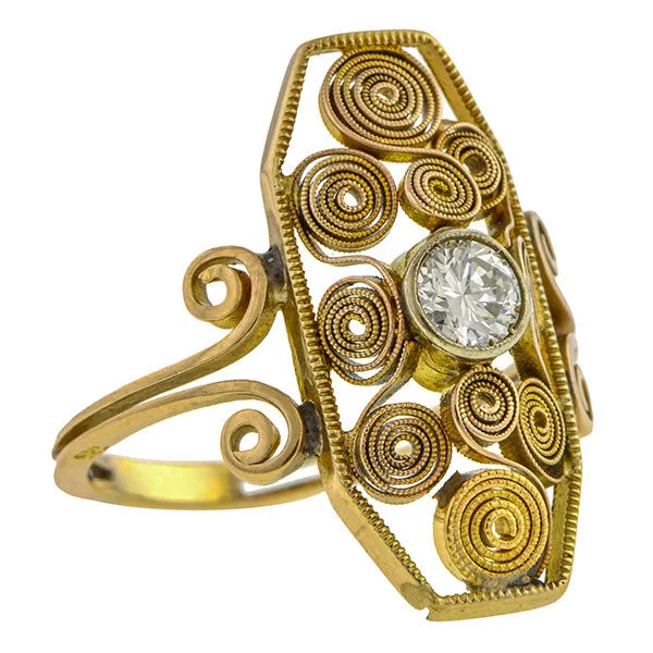Arts & Crafts Diamond Ring, RBC 0.41ct