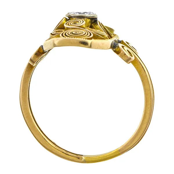 Arts & Crafts Diamond Ring, RBC 0.41ct