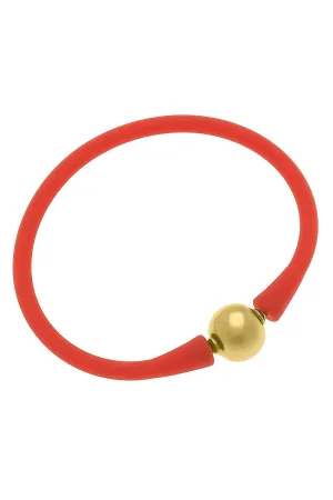 Bali 24K Gold Plated Ball Bead Silicone Bracelet in True Orange