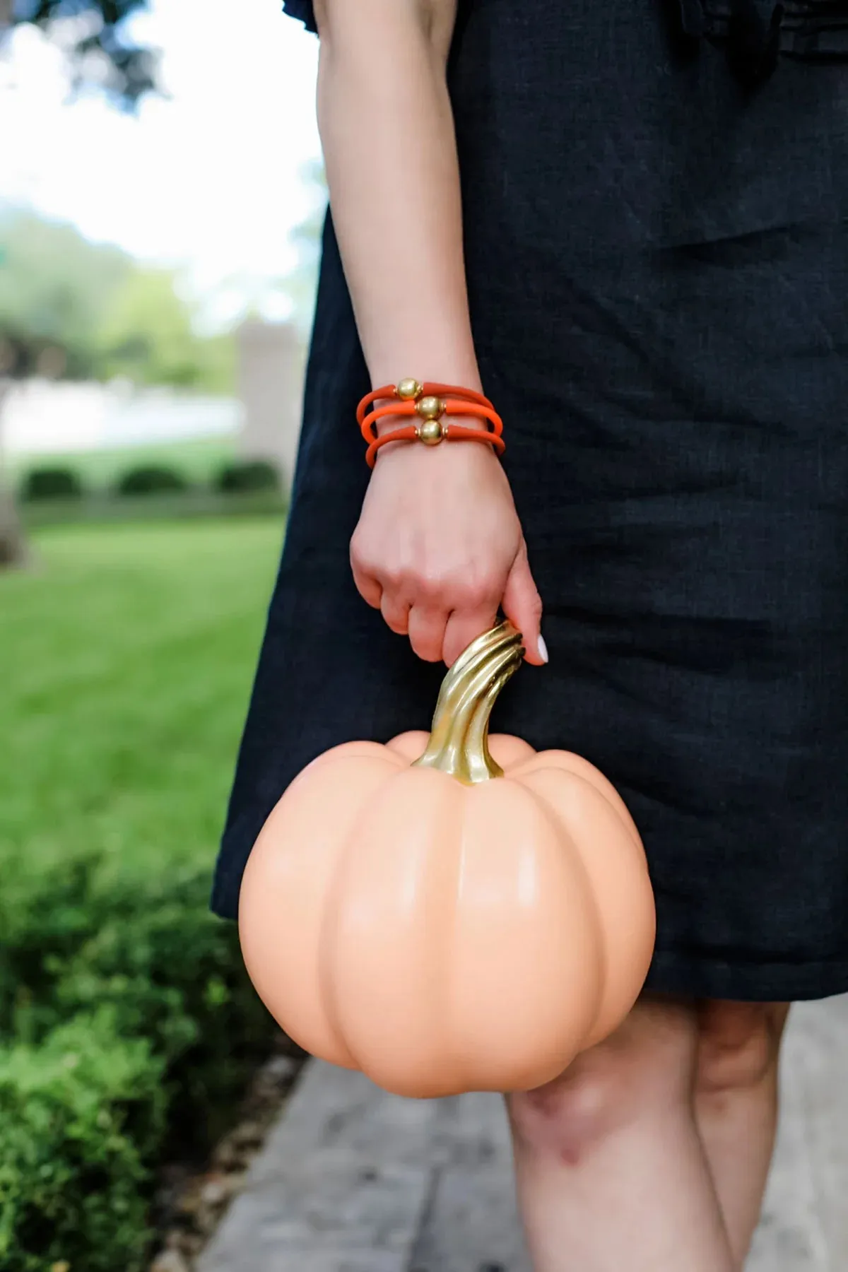 Bali 24K Gold Plated Ball Bead Silicone Bracelet in True Orange