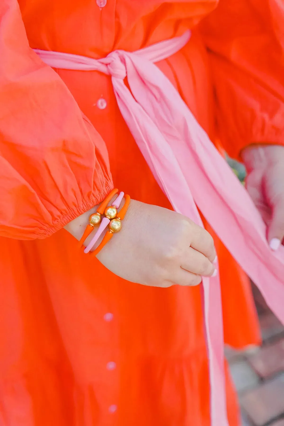 Bali 24K Gold Plated Ball Bead Silicone Bracelet in True Orange