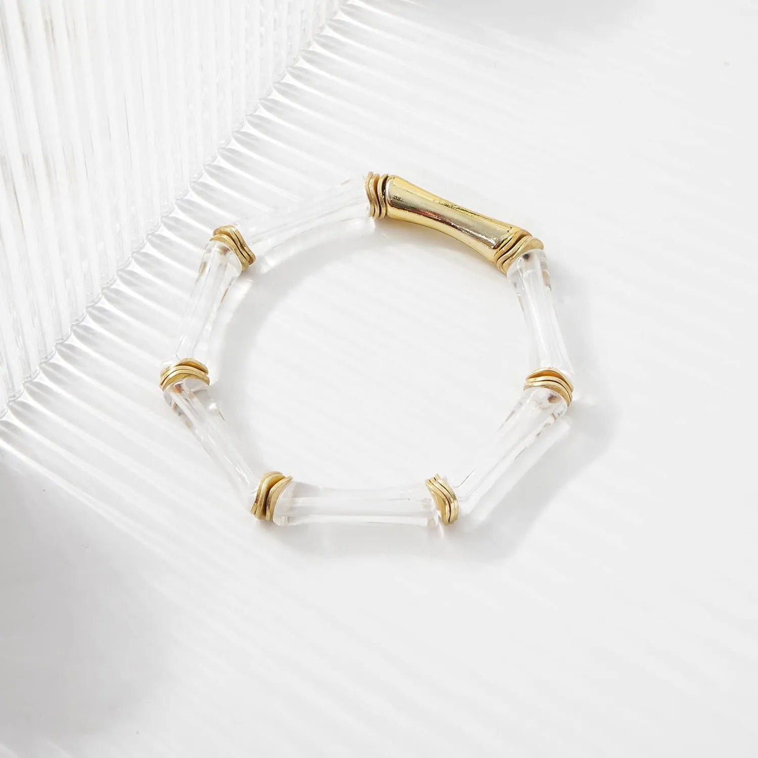 Bamboo Tube Bangle Bracelets for Women Stacking Chunky Colorful Acrylic Beads Stretch Bracelets Friendship Summer Beach Bracelet Jewelry