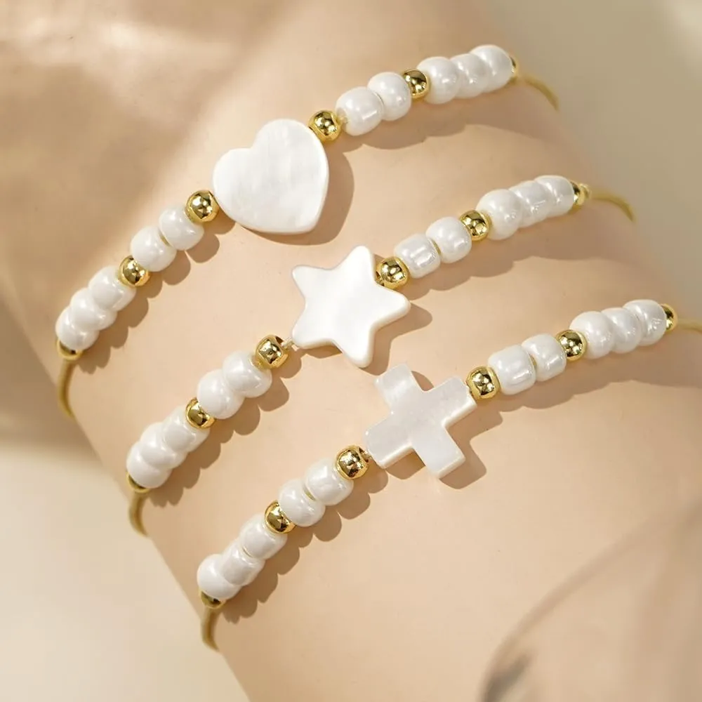 Beaded Charm Braided Bracelets for Women Men, Cute Handmade Beads Adjustable Beige Rope String Lucky Bracelet Friendship Holiday Jewelry Gift