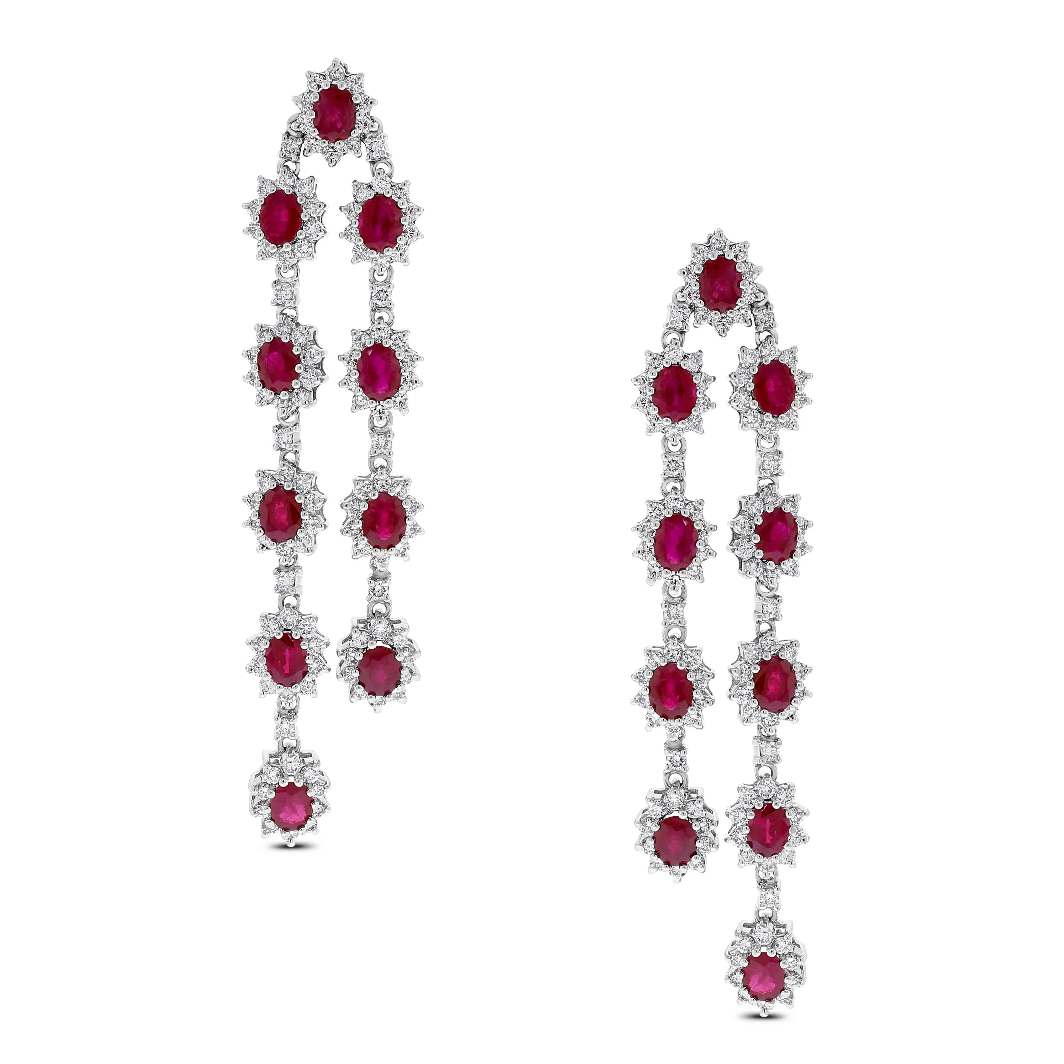 Beauvince Rosemary Ruby Earrings (14.23 ct Rubies & Diamonds) in White Gold