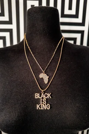 Black is king and Africa Map double Necklace Set